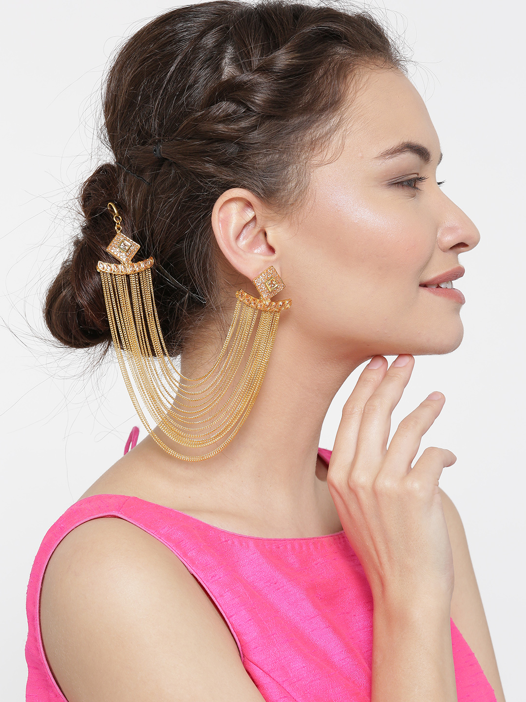 YouBella Gold-Toned Classic Studs with Ear Chains